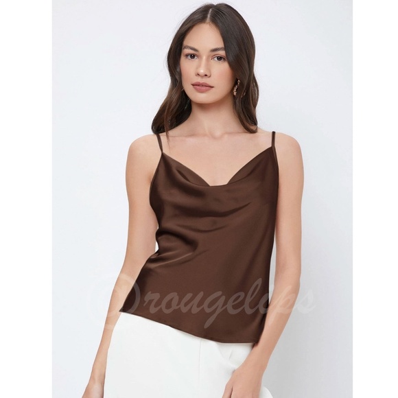 Brown Glamorous Cowl Neck Spaghetti Straps Camisole Top Cami, Draped - Picture 4 of 10